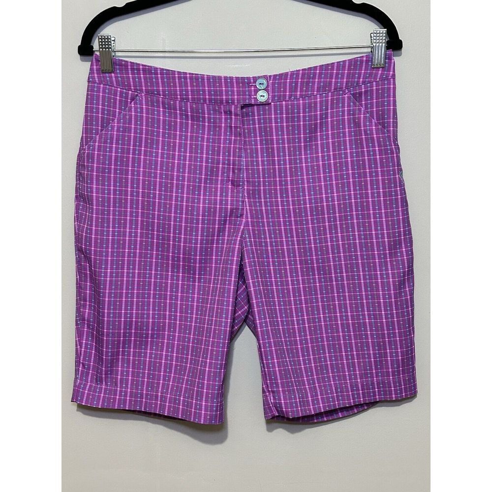 Golf America Women's Bermuda Shorts‎ Size 8 Lightweight Purple Plaid  Pockets 9"